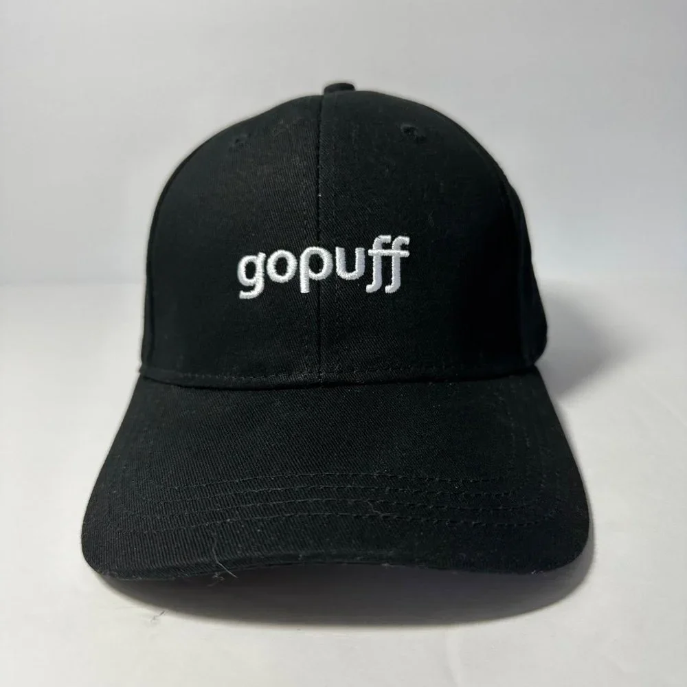 Gopuff Delivery Black Adjustable Strap Back Trucker Hat Baseball Cap NWOT - Picture 1 of 7